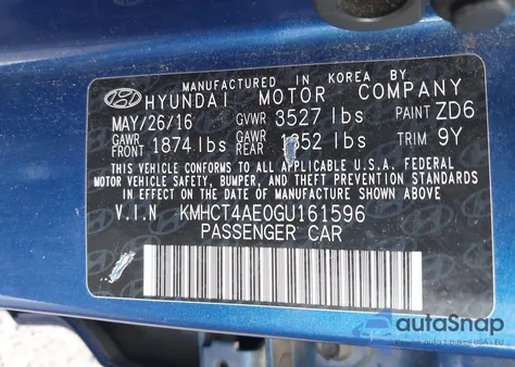 2016 Hyundai Accent Se из США, поврежденный, VIN KMHCT4AE0GU161596